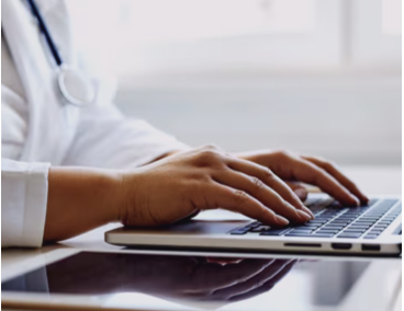 Healthcare professional accessing menopause resources